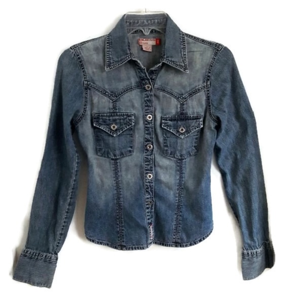 Guess Tops - Guess Womens Shirt Faded Western Denim Fitted S